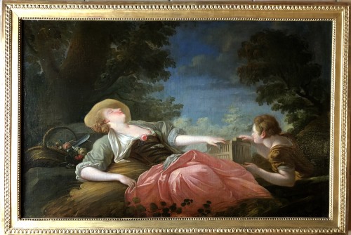 Tableaux et dessins Tableaux XVIIIe siècle - La villageoise endormie - Atelier de Jean-Baptiste-Huet (1745-1811)