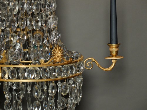 Lustre corbeille empire en bronze doré et cristal - Luminaires Style Napoléon III