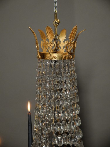 Chandelier of basket form in gilded bronze and crystal - Napoléon III