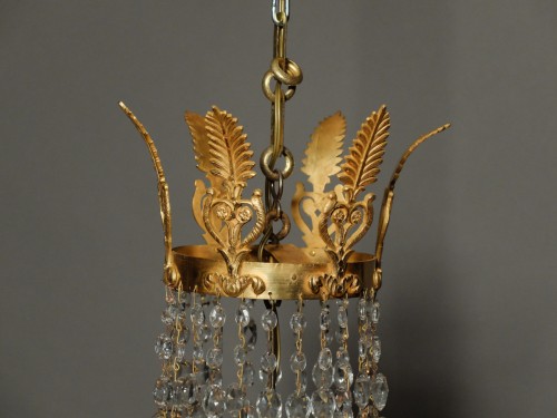 Napoléon III - Lustre corbeille empire en bronze doré et cristal