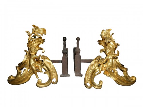 Pair of Louis XV allegorical andirons