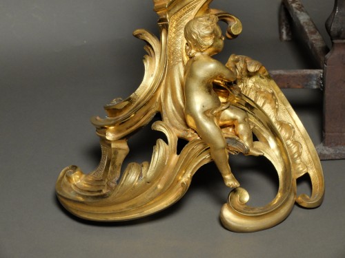 Objet de décoration  - Paire de chenets allégoriques d'époque Louis XV