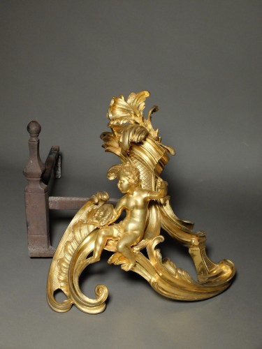 Louis XV - Pair of Louis XV allegorical andirons