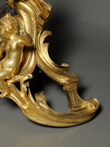 Antiquités - Paire de chenets allégoriques d'époque Louis XV