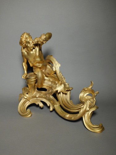Pair of andirons with tritons after the model in the Louvre  - Architectural & Garden Style Napoléon III