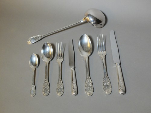 Christofle &amp; Cardeilhac - Flatware Set Of 85 Pieces In Solid Silver “Royal chiseled” model. - Antique Silver Style 50
