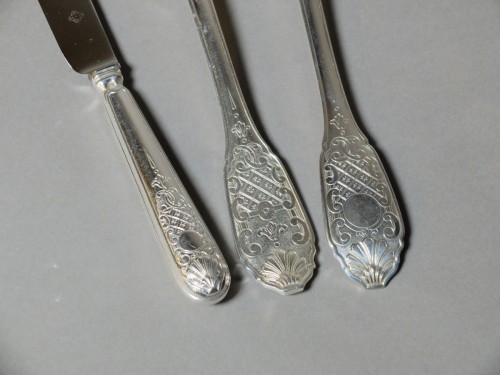 silverware & tableware  - Christofle &amp; Cardeilhac - Flatware Set Of 85 Pieces In Solid Silver “Royal chiseled” model.