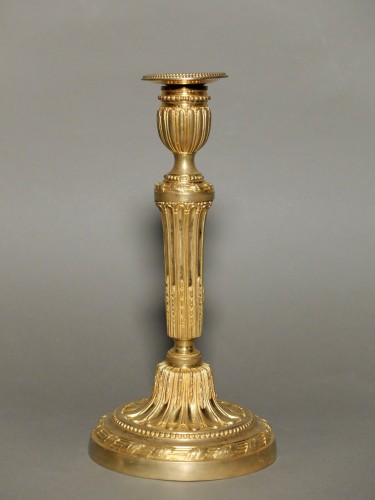 Lighting  - Pair of Louis XVI candlesticks in gilded bronze 