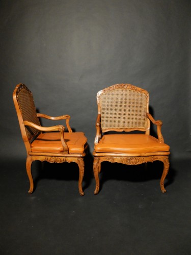 Pair of cane armchairs stamped Drouilly  - Seating Style Louis XV