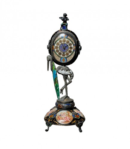 Enameled Silver Clock - Vienna, 19th Century 
