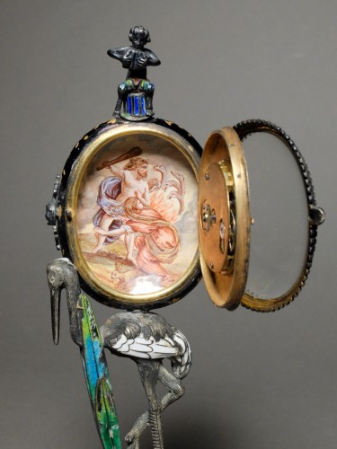 19th century - Enameled Silver Clock - Vienna, 19th Century 