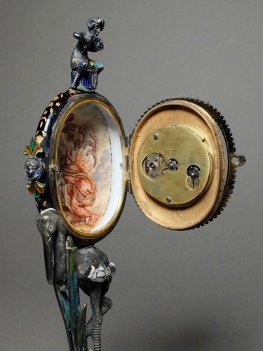 Enameled Silver Clock - Vienna, 19th Century  - Napoléon III