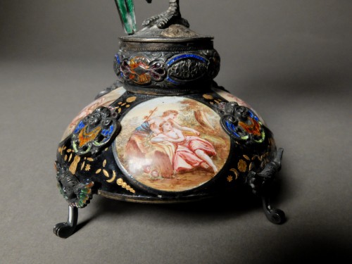 Napoléon III - Enameled Silver Clock - Vienna, 19th Century 