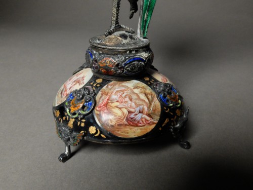 Antiquités - Enameled Silver Clock - Vienna, 19th Century 