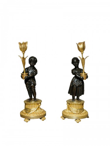 Pair of candlesticks for gardening children, 18th century 