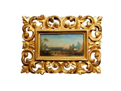 Italian palace scene, 19th century miniature 