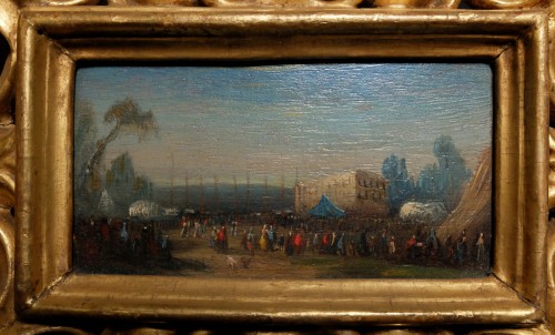 Italian palace scene, 19th century miniature  - Objects of Vertu Style Restauration - Charles X