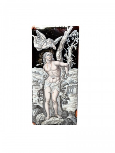 The martyrdom of St. Sebastian, painted enamel, Limoges 19th century