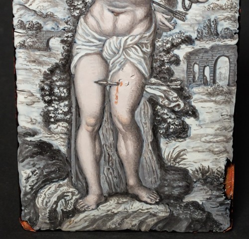 Religious Antiques  - The martyrdom of St. Sebastian, painted enamel, Limoges 19th century
