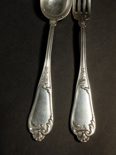 Napoléon III - Set of 12 solid silver place settings by Henri Soufflot 