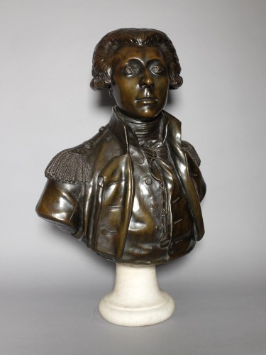 Buste du Marquis de La Fayette par Jean-Antoine Houdon - Sculpture Style Restauration - Charles X
