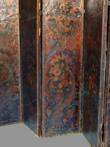 Mobilier Paravent - Paravent à 6 feuilles en cuir de Cordoue - XVIIIe siècle