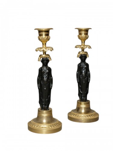 Pair of candlesticks with caryatids
