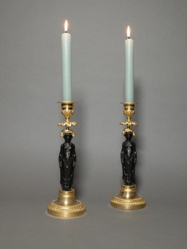Pair of candlesticks with caryatids - Empire