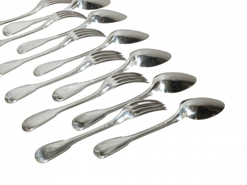 Set of 12 solid silver cutlery, filet model, hallmarked with the 1st rooste