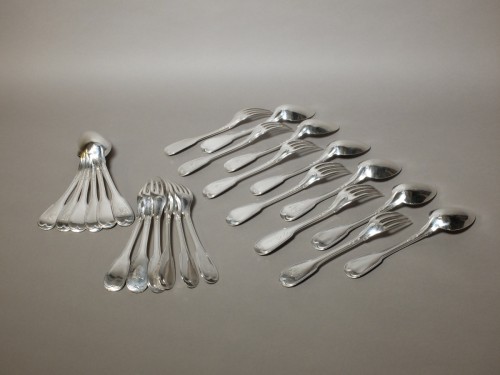 Set of 12 solid silver cutlery, filet model, hallmarked with the 1st rooste - silverware & tableware Style Louis XV