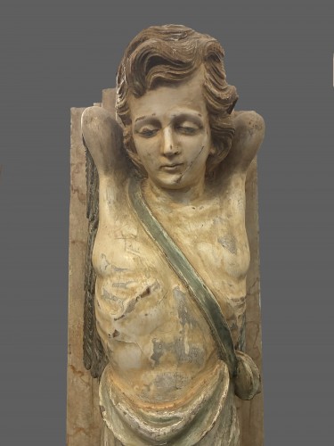 Paire d'importants anges sculptés en gaine - XIXe siècle - Antiquités Olivier Alberteau