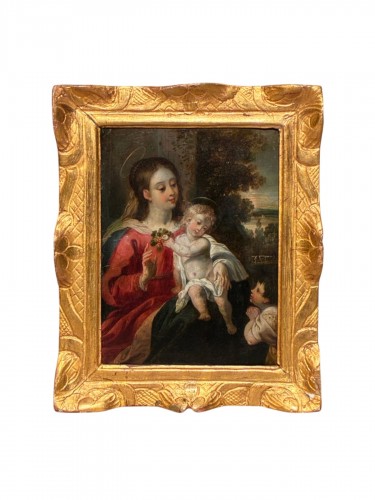 Vierge à l'enfant - Huile sur cuivre XVIIe