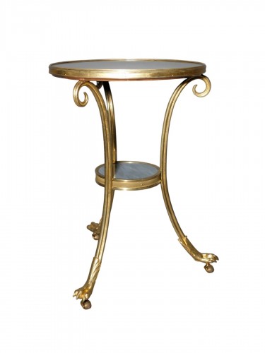 Guéridon en bronze doré et marbre bleu Turquin