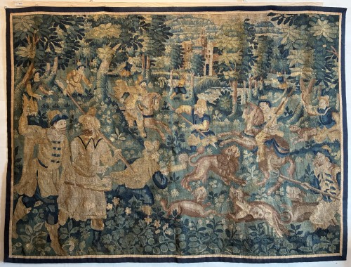 "La chasse au lion", tapisserie des Flandres, XVIIème siècle