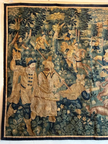"La chasse au lion", tapisserie des Flandres, XVIIème siècle - Tapisserie & Tapis Style Louis XIII