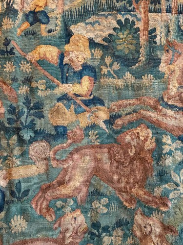 "La chasse au lion", tapisserie des Flandres, XVIIème siècle - Antiquités Olivier Alberteau
