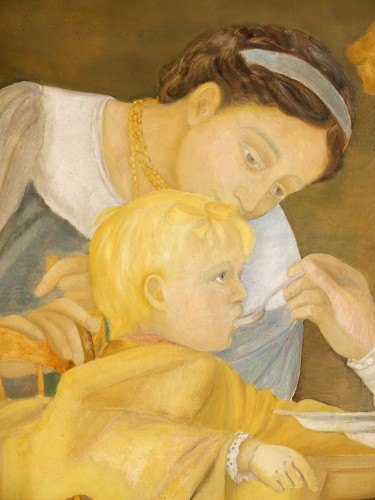 La becquée, ou femme faisant manger son enfant - Jean Coraboeuf (1870-1947) - Tableaux et dessins Style 