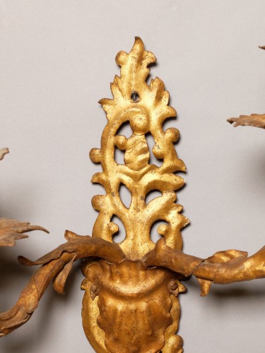 Luminaires Appliques - Paire d'appliques d'époque Louis XV en tôle dorée