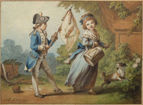 "Le tambour national" et "Le chapeau national" - Jean-Baptiste HUET (1745-1811) - Tableaux et dessins Style Louis XVI