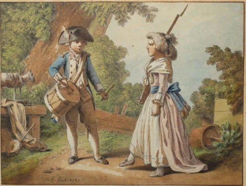XVIIIe siècle - "Le tambour national" et "Le chapeau national" - Jean-Baptiste HUET (1745-1811)