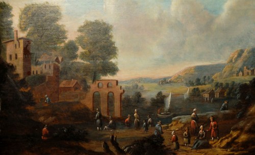 Lively harbor scene, attributed to Marc BAETS circa 1700 - Paintings & Drawings Style Louis XIV