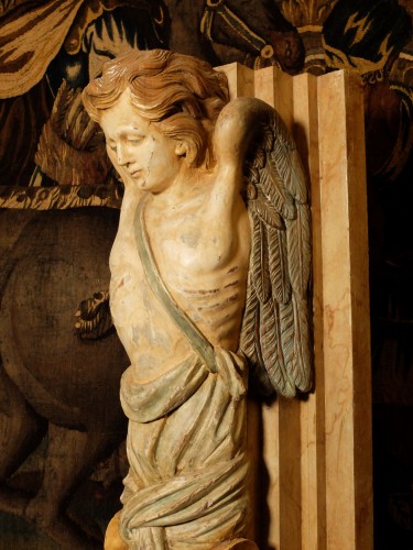 Napoléon III - Importante paire d'anges sculptés en gaine