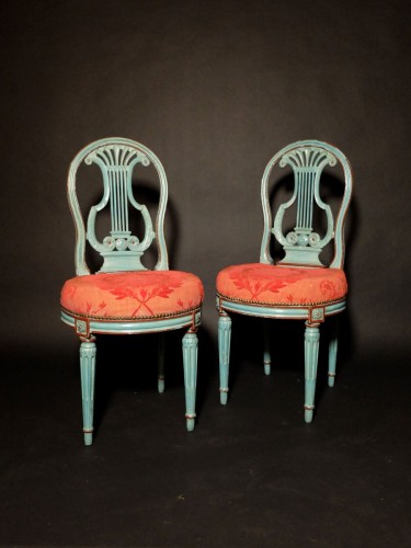 Antiquités - Paire de chaises à la lyre d'époque Louis XVI