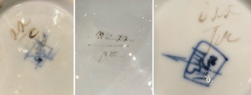 Antiquités - Service à café à décor tricolore en porcelaine de Bayeux - Période Langlois