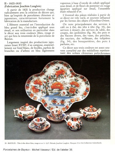 Antiquités - Service à café à décor tricolore en porcelaine de Bayeux - Période Langlois