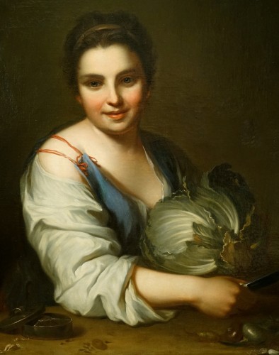 The cabbage cutter or Le Midy - Workshop of Jean-Baptiste Santerre 18th century - Paintings & Drawings Style French Regence
