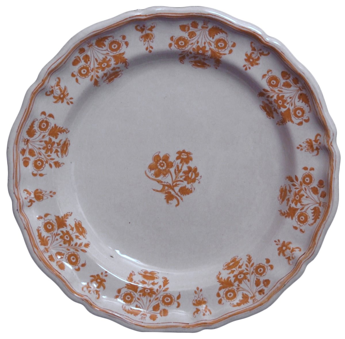 Assiette en faïence de Moustiers - Fleurs de solannées en camaïeu ocre