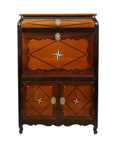 Secretary in ebony and courbaril, cherry rosewood and ivory - La Rochelle 18th century