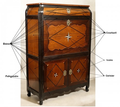 18th century - Secretary in ebony and courbaril, cherry rosewood and ivory - La Rochelle 18th century