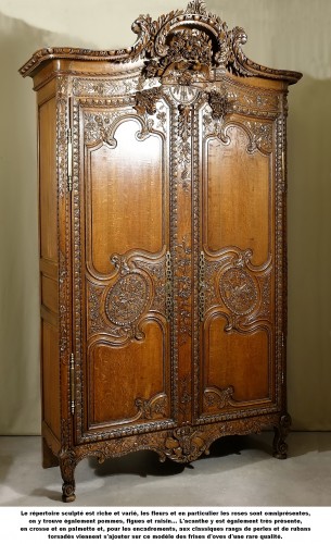 Armoire de mariage d'armateur en chêne sculpté. Fécamp, XIXe siècle - Mobilier Style 